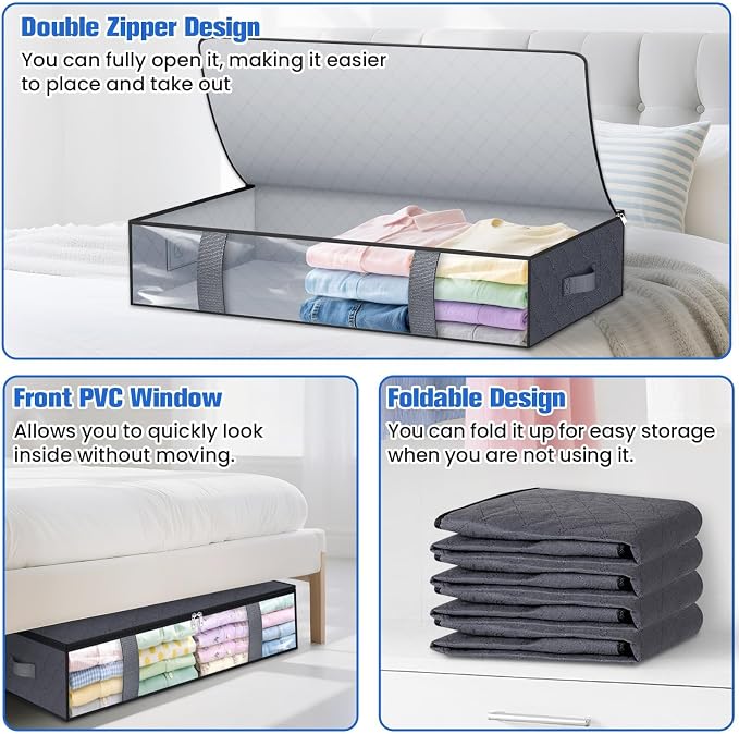 Under Bed Storage Containers, 2 Pack Blanket Storage Bags, Collapsible Storage - Image 4