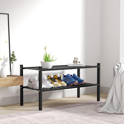 2 Tier Bamboo Shoe Rack for Closet Free Standing Wood Shoe Shelf for Entryway - Image 7