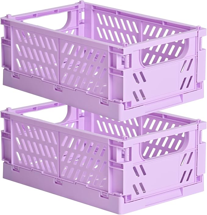 2-Pack Small Pastel Plastic Storage Baskets, Collapsible Crates by HUUSMOT