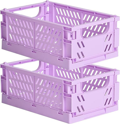 2-Pack Small Pastel Plastic Storage Baskets, Collapsible Crates by HUUSMOT