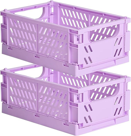 2-Pack Small Pastel Plastic Storage Baskets, Collapsible Crates by HUUSMOT