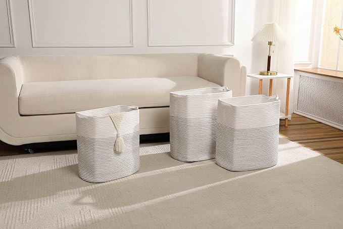 Tall Laundry Basket With Handles, Woven Cotton Rope Big Laundry Hamper Sorters - Image 4