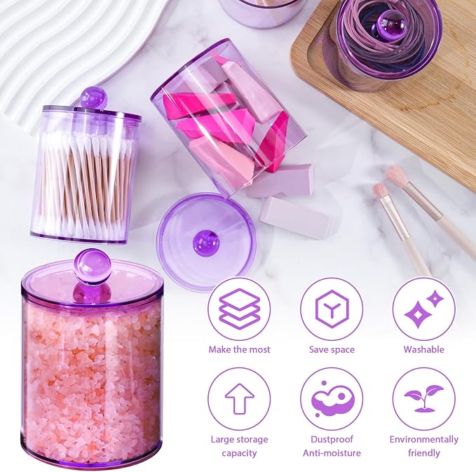2 Pack Qtip Holder, Canister Apothecary Jar Set, Bathroom Jars - Image 3