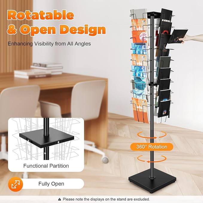 36-Pocket Rotating Magazine Rack, 360° Floor Brochure Display Stand - Image 8