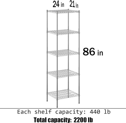 21" Deep x 24" Wide x 86" Height Wire Shelving Kit | 5-Tier | NSF Commercial - Image 3