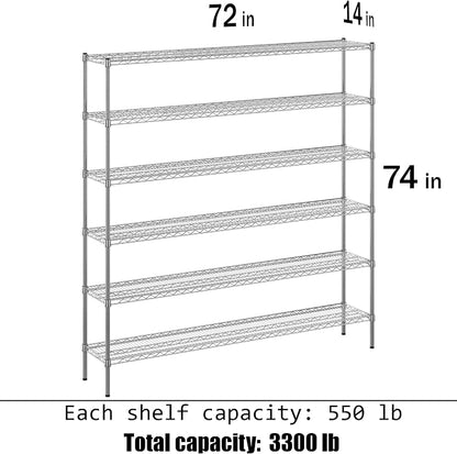 14" Deep x 72" Wide x 74" Height Wire Shelving Kit | 6-Tier | NSF Commercial - Image 3