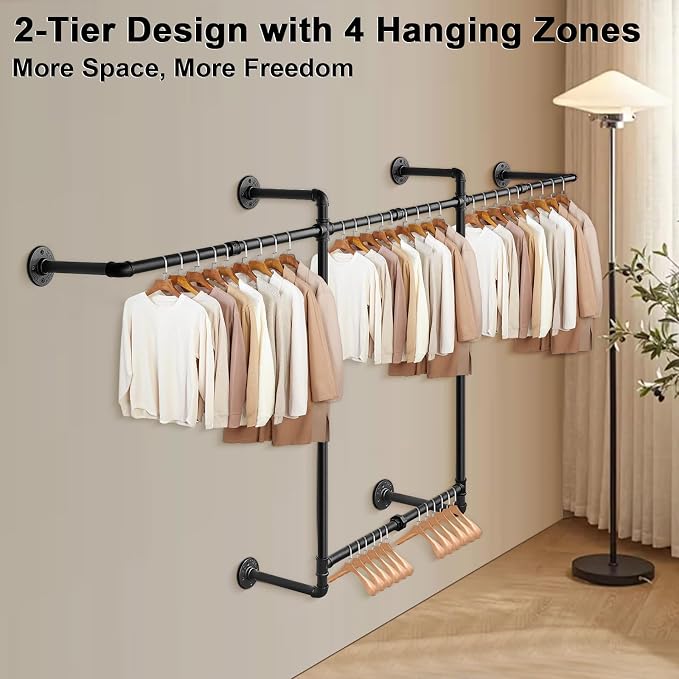 Livabber Industrial Pipe Clothes Rack, Heavy Duty Detachable Iron Garment Rack - Image 5