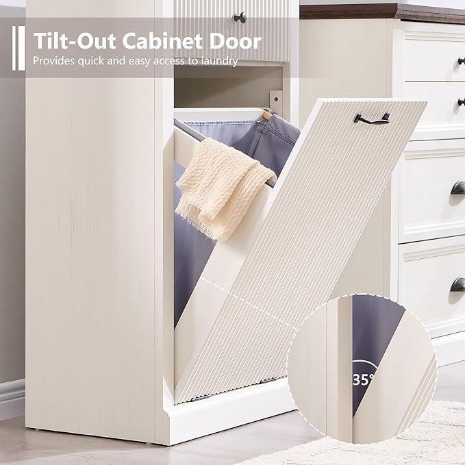 Modern Tilt-Out Laundry Hamper Cabinet, 10 Gallon Fluted Trash Can Cabinet - Image 4