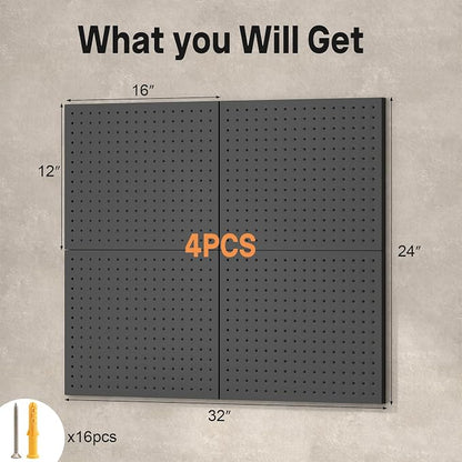Peg Board, 4 Pack Metal Pegboard Panels and Accessories, Heavy Duty Peg Board - Image 2