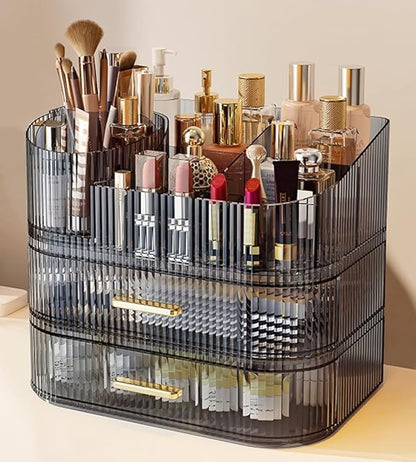 Makeup Organizer with Drawers and 360° Rotating Brush Holder, Large Capacity by Unknown