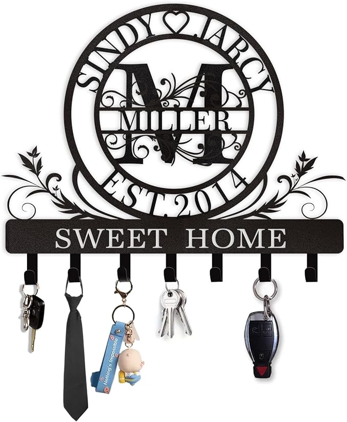 Personalized Key Holder for Wall, Custom Family Name Metal Wall Key Hanger by Dyoart