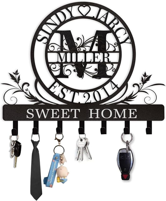 Personalized Key Holder for Wall, Custom Family Name Metal Wall Key Hanger by Dyoart