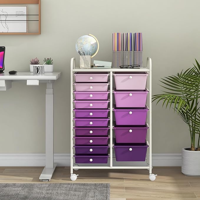 Giantex 15 Drawers Rolling Cart, Classroom Organizers, Storage Cart - Image 2