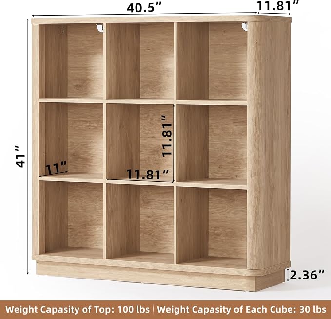 9 Cube Storage Book Shelf, Floor Standing 3-Tier Wood Cubby Bookcase - Image 3