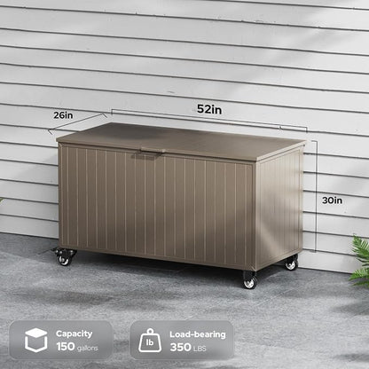 Outdoor Storage Box with Wheels 150 Gallon, Metal Deck Boxes Waterproof - Image 4