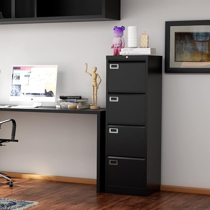 File Cabinet - 4 Drawers Vertical 17.8" Deep Lockable Filing Cabinet Black - Image 2