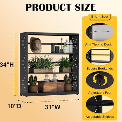 3 Tier Bookcase, Industrial Bookshelf, Home Office Bookcase Shelf Storage - Image 3