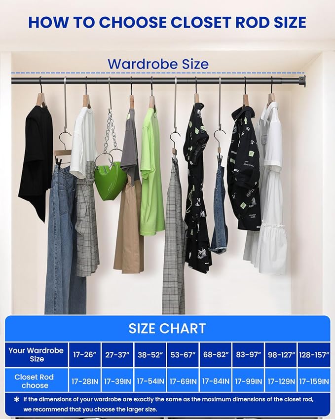 Closet Rods for Hanging Clothes, 17 to 159 Inches Stepless Adjustable Metal - Image 9