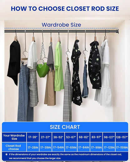 Closet Rods for Hanging Clothes, 17 to 159 Inches Stepless Adjustable Metal - Image 9