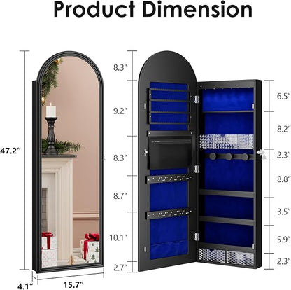 47in Tall Jewelry Cabinet Organizer, Arched Wall or Door Mounted Jewelry Armoire - Image 7