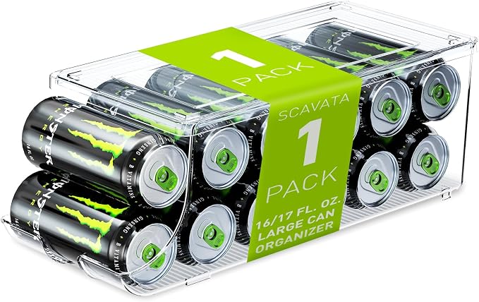 Soda Can Organizer for Refrigerator for Tall Cans of 16oz & 17oz, Stackable by Tidyyourlife