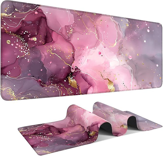 Pink Gaming Mouse Pad 35.4"x15.7"Desk Mat Anti-Slip Rubber Base & Durable by ANNAQUEEN