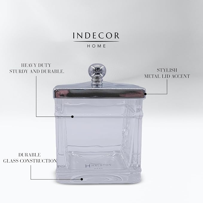 Apothecary Glass Cotton Jar Holder Silver Stainless Steel Lid, Elegant Bathroom - Image 7