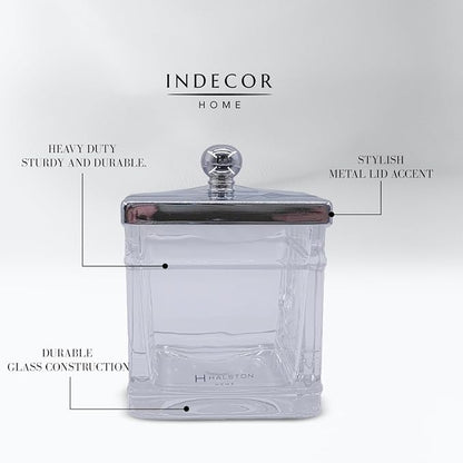 Apothecary Glass Cotton Jar Holder Silver Stainless Steel Lid, Elegant Bathroom - Image 7