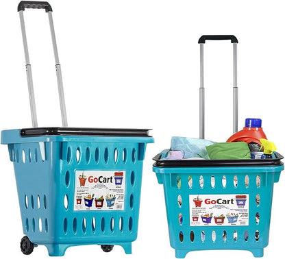 dbest products GoCart, Teal Grocery Cart Shopping Laundry Basket on Wheels - Image 2