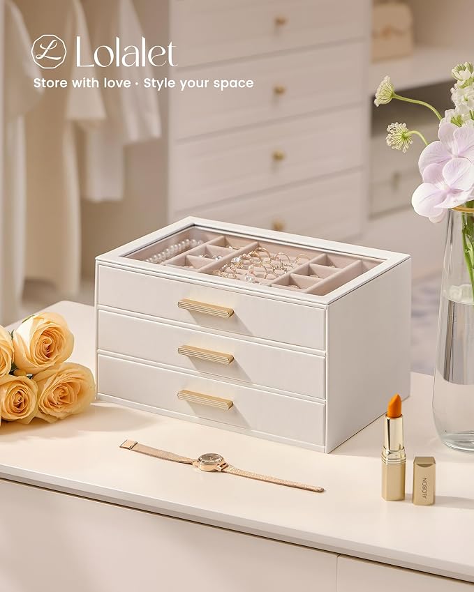 Lolalet Jewelry Box Organizer, 3-Layer Jewelry Organizers and Storage Case - Image 6