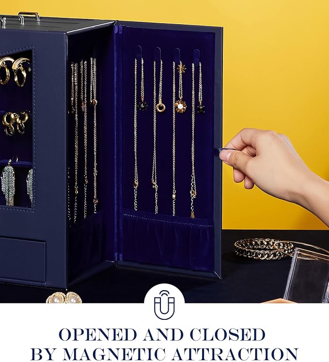 Homde Jewelry Organizer with Transparent Window Necklace Hooks Gift - Image 4