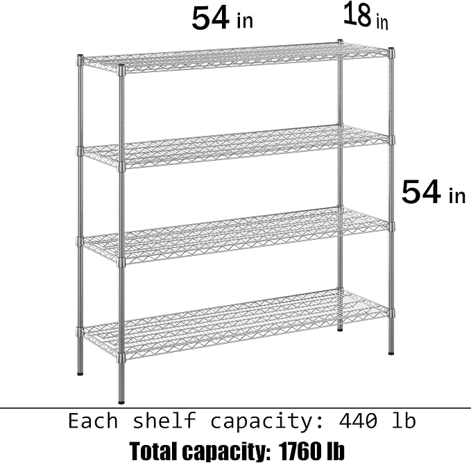 18" Deep x 54" Wide x 54" Height Wire Shelving Kit | 4-Tier | NSF Commercial - Image 3