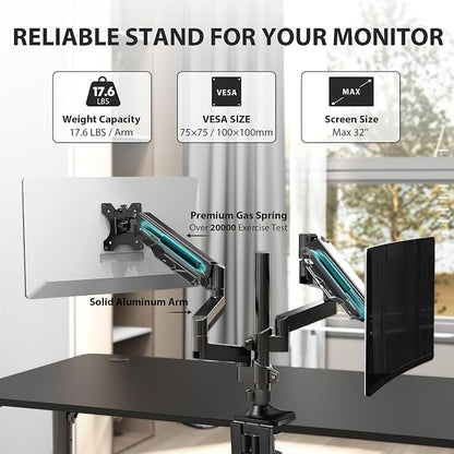 EUREKA ERGONOMIC Dual Monitor Stand, Fully Adjustable Gas Spring Double Monitor - Image 6