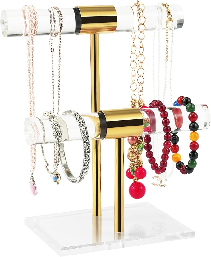 Acrylic Bracelet Holder, Necklace Holder Display Stand, 2 Tier T-Bar Jewelry by SHUNKAIZS