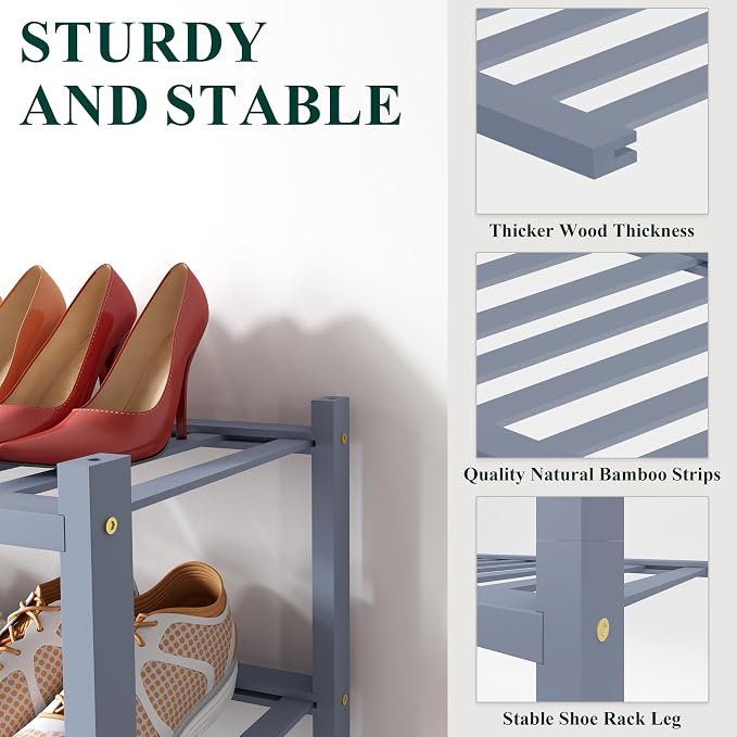 Smiry Bamboo Shoe Rack for Closet, 4 Tier Small Wooden Stackable Shoe Organizer - Image 3