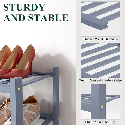 Smiry Bamboo Shoe Rack for Closet, 3 Tier Small Wooden Stackable Shoe Organizer - Image 3