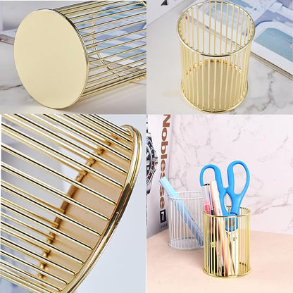 Gold Metal Pen Holder Cup for Desk Makeup Brushes Pencil Holders Home Office - Image 3