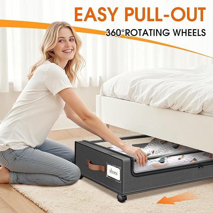 Under Bed Storage with Wheels 2Pack Storage Containers with Clear Window&Label - Image 4