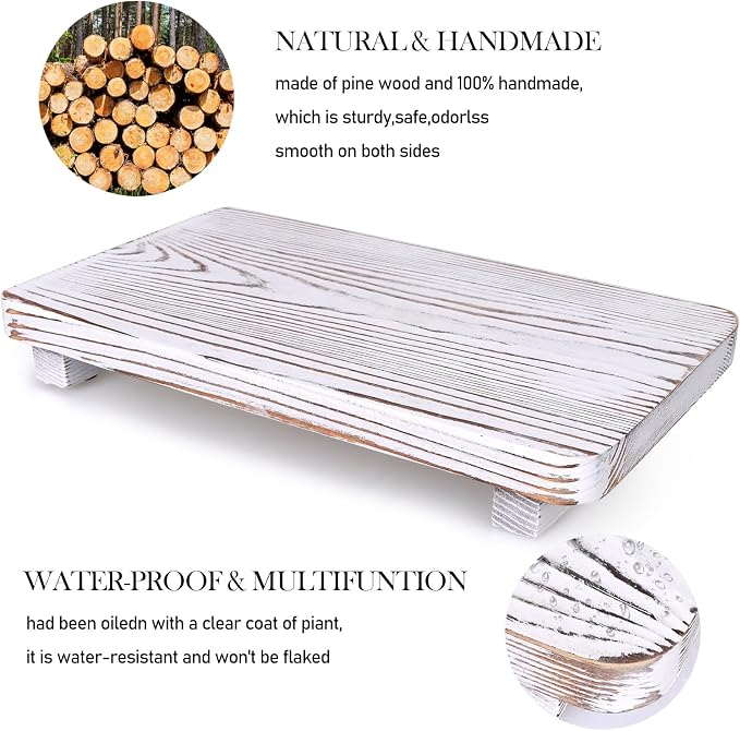 Bathroom Counter Tray Wood Pedestal Stand White Kitchen Countertop Trays - Image 4