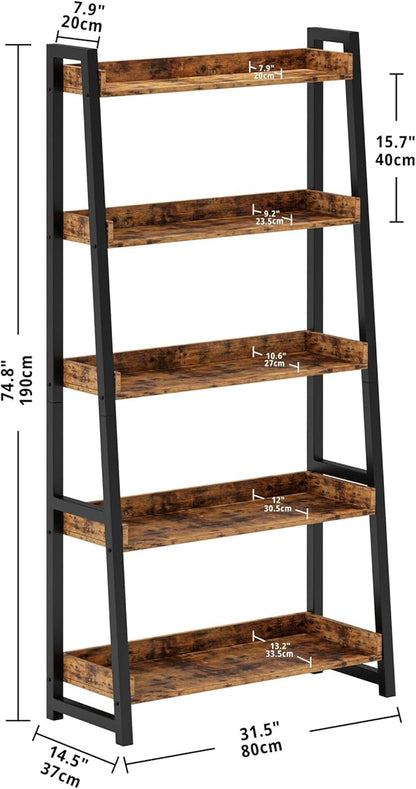 IRONCK Industrial Bookshelf 5-Tier 31.5 in Wide, Bookcase Ladder Shelf - Image 3