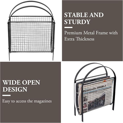 MyGift Mid-Century Design Magazine Rack, Matte Black Tone Metal Mesh - Image 3