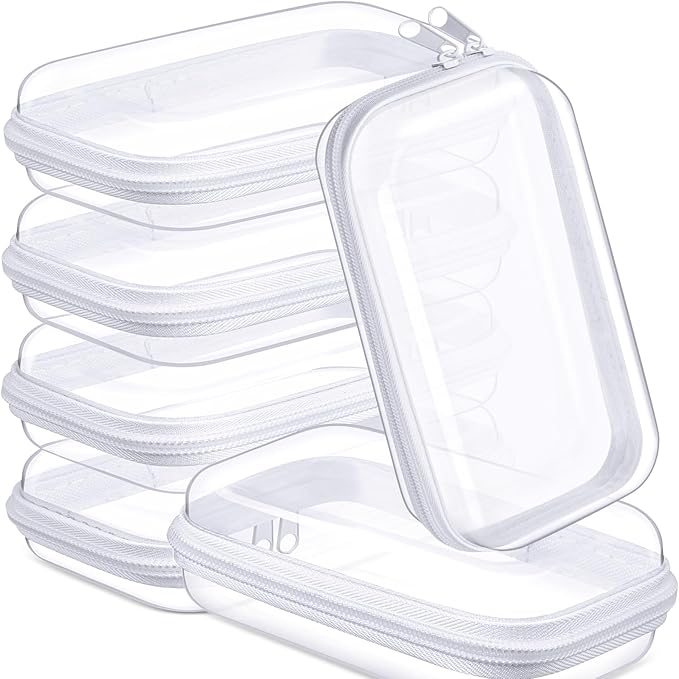 Sanwuta 6 Pcs Clear Hard Zipper Case Hard Plastic Zipper Pouches Transparent by Sanwuta