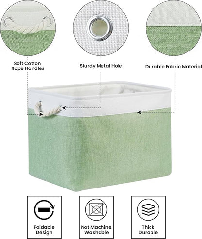 Bidtakay Baskets Fabric Closet Organizer Set of 2 Green Collapsible Storage Bins - Image 6