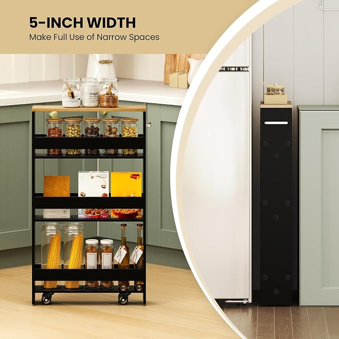 Small Kitchen Cart, 4-Tier Slim Rolling Island w/Handle, Laundry Room Storage - Image 5