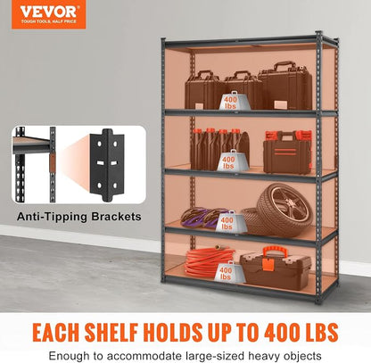 VEVOR Storage Shelving Unit, 5-Tier Adjustable, 2000 lbs Capacity, Heavy Duty - Image 4