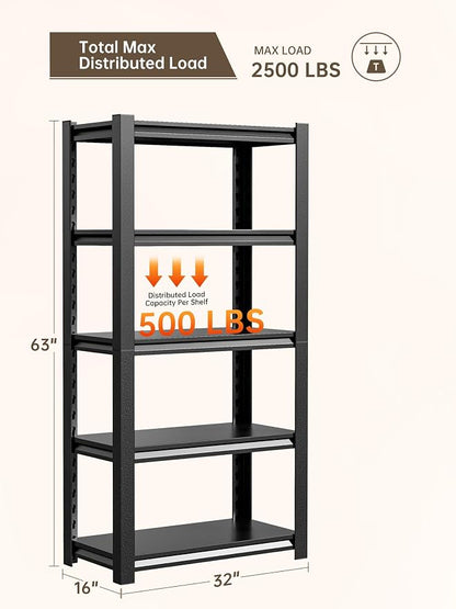 JHYKHG 63" H Storage Shelves, 5-Tier Heavy Duty Garage Shelving, Adjustable - Image 3