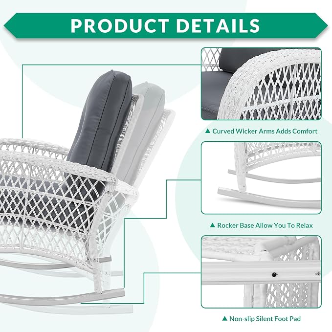 VIVIJASON Outdoor Wicker Rocking Chair, Patio Rattan Rocker Chair - Image 4