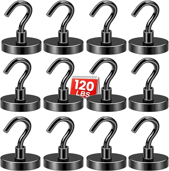 DIYMAG Black Magnetic Hooks, 120 LB Heavy Duty Strong Magnets by DIYMAG
