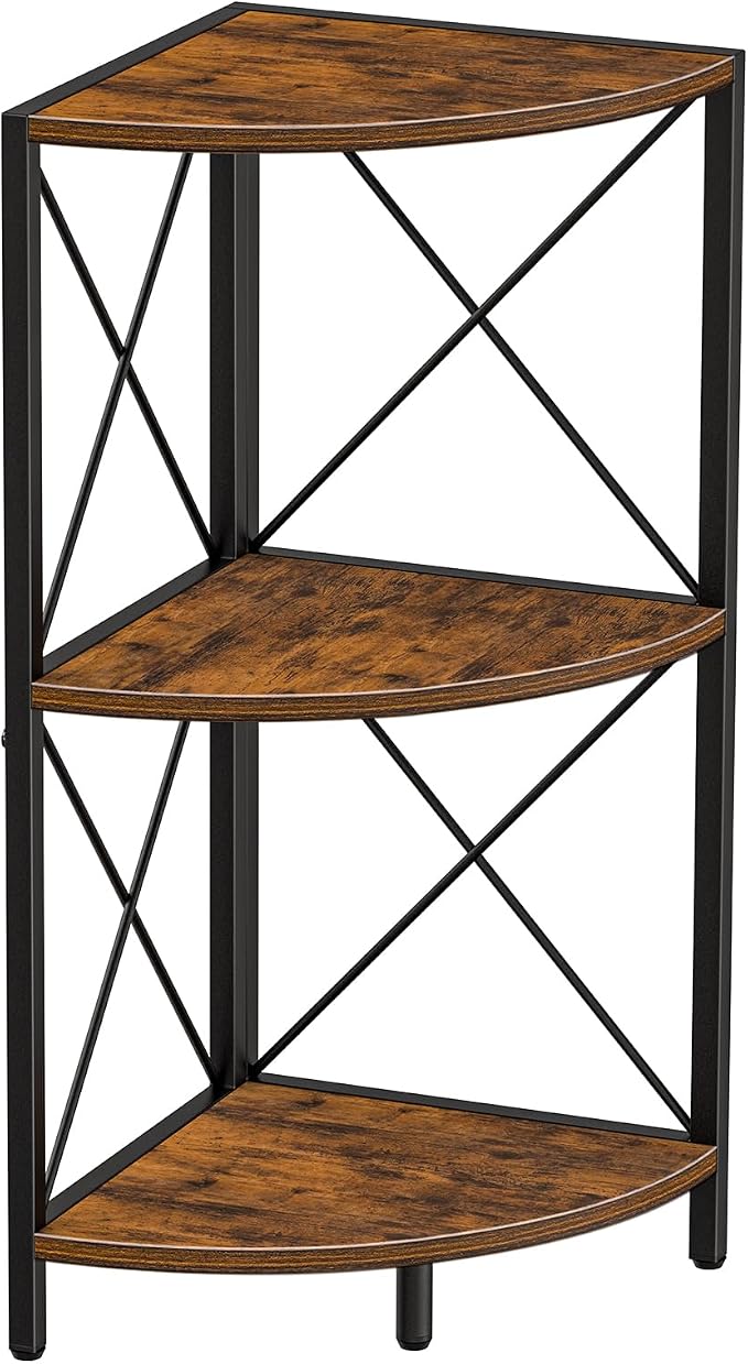 Snughome Corner Shelf with Metal Frame, 3 Tier Rustic Corner Storage Organizer by Snughome