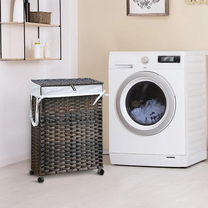 88L Slim Laundry Hamper with Wheels, 23.3 Gallon Rolling Laundry Basket with Lid - Image 2